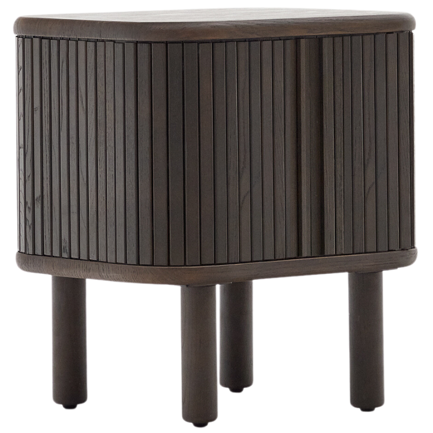 Tmavě hnědý dřevěný noční stolek Kave Home